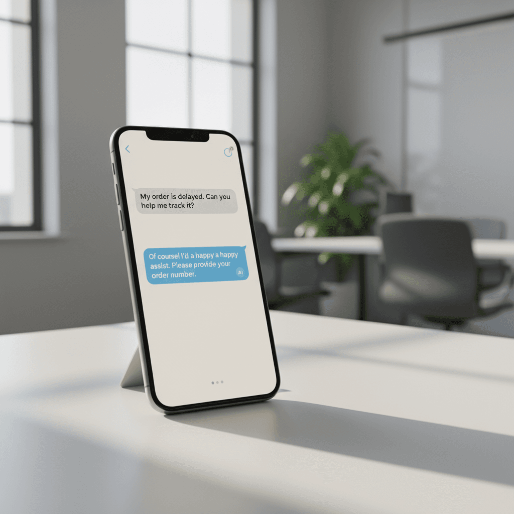 AI chatbot responding to customer message on mobile phone