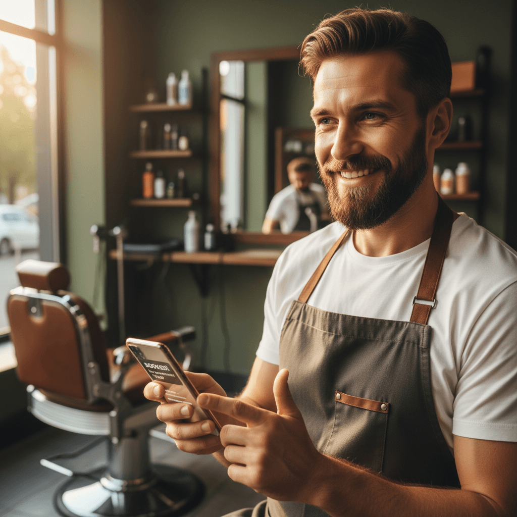 Barbershop owner receiving instant booking notification on phone